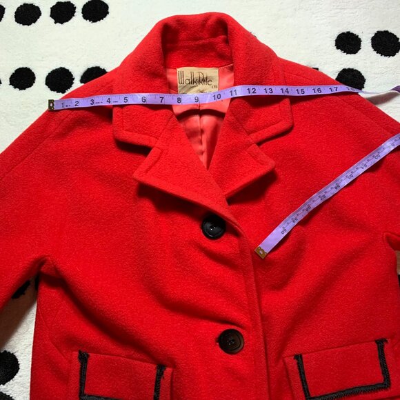 Vintage 50s Overcoat Red Wool Mod Retro Rockabilly 60s Pea Trench Coat - Picture 16 of 16